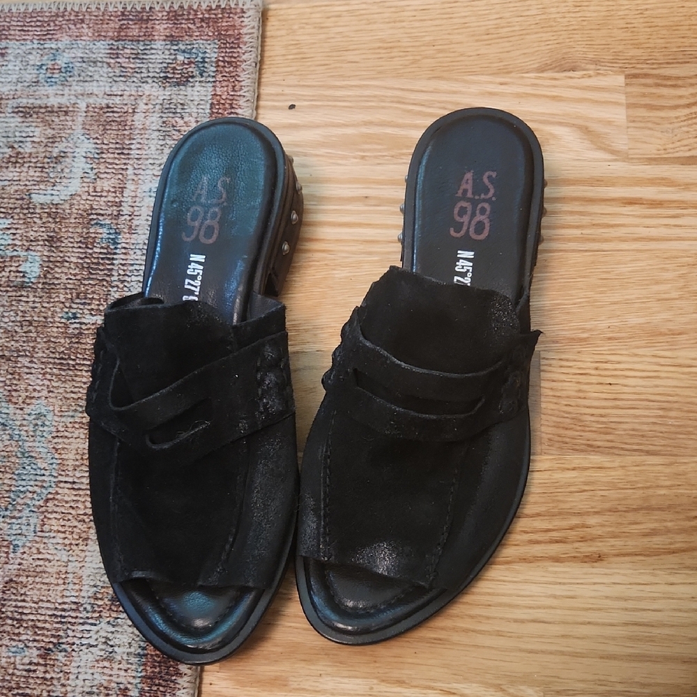 Like NEW A.S.98 Black Leather Peep-Toe Mules, EUC, EU 41 / US 10.5 - 11